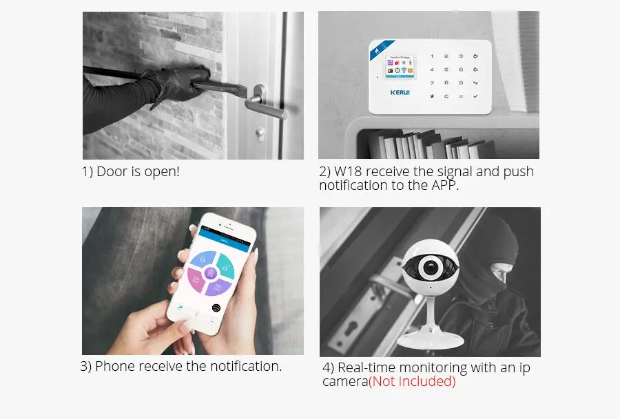 Détecteur de mouvement KERUI W18 1,7 pouce écran TFT WIFI GSM système d'alarme anti-intrusion pour la maison détecteur de fumée APP détecteur d'incendie