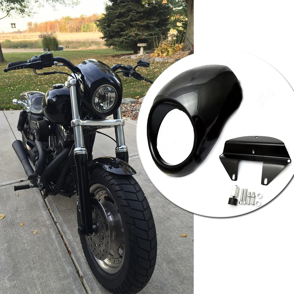 Black Front Headlight Fairing Mask Cowl Fork Fit For Harley Dyna Sportster