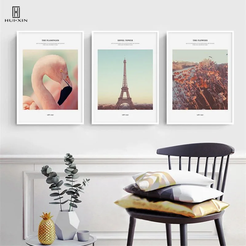 Nordic Landscape Art Wall Paintings Canvas Posters Black Rostrum Pink Flamingo Yellow Flowers Decorative Pictures For Home Decor