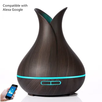 

Free shipping 400ml Alexa woodgrain oil diffuser app control air fresh humidifier with changing led light