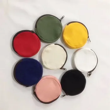 

50pcs/lot blank Round canvas zipper pouches cotton cosmetic Bags makeup bags Cotton canvas coin purse