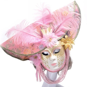 

Women Girls Venice Masks Venetian with Flower Hand Painted Masquerade Full Face Mask Halloween Party Carnival Costume Supplies