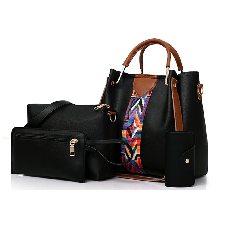 

Dropshipping 4PCS Set Purses and Handbags PU Leather Striped Shoulder Bags for Women Fashion Top-Handle Bags Female Shoulder Bag