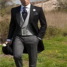 Утренний Стиль Одна кнопка Черный Жених Смокинги друзей жениха Мужские свадебные костюмы для выпускного вечера Жених(куртка+ брюки+ жилет+ галстук) K: 598