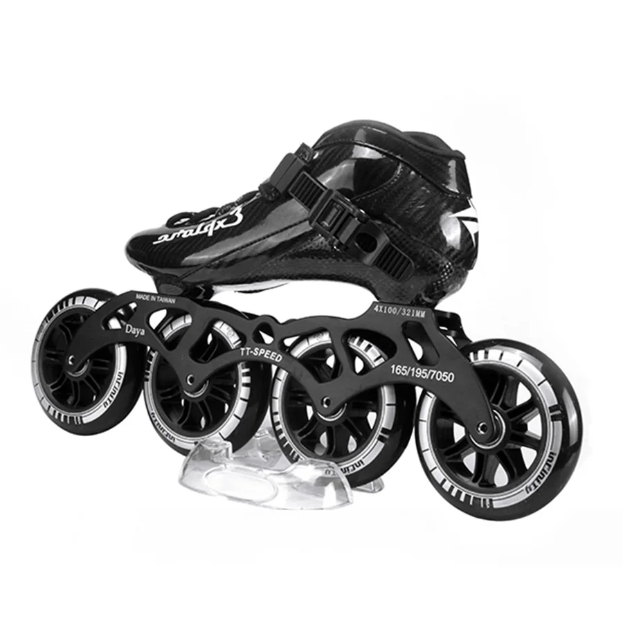 سرعة حذاء تزلج بعجلات ألياف الكربون المهنية 4*100/110 مللي متر المنافسة على الجليد 4 عجلات سباق التزلج Powerslide Patines مماثلة