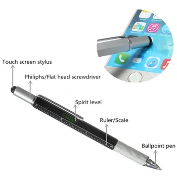 

1PCS 6 in 1 Pocket Multi Function Pen with Touch Screen Ruler Level Multi Head Mini Screwdriver