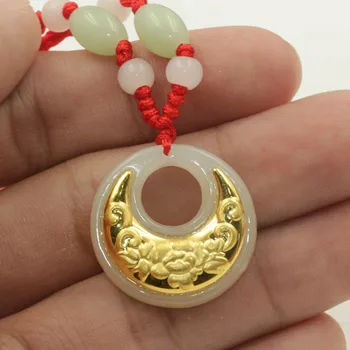 

3D gold natural jade flower open rich pendant e75#