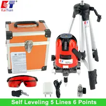 KaiTian Laser Level Tripod with Tilt Function 360 Rotary Self Leveling Outdoor Euro Plug 635nM 5 Lines 6 Points Cross Line Level