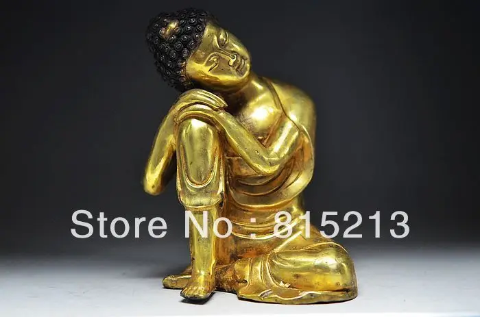 

bi0084 Real Bronze Gilding Chinese Antique Sleeping Buddha Statue