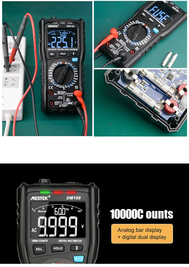 MESTEK Digital Multimeter Tester Capacitance Fast Speed DC DC 10000 Counts multimetro digital profissional Anti-burn Alarm DM100