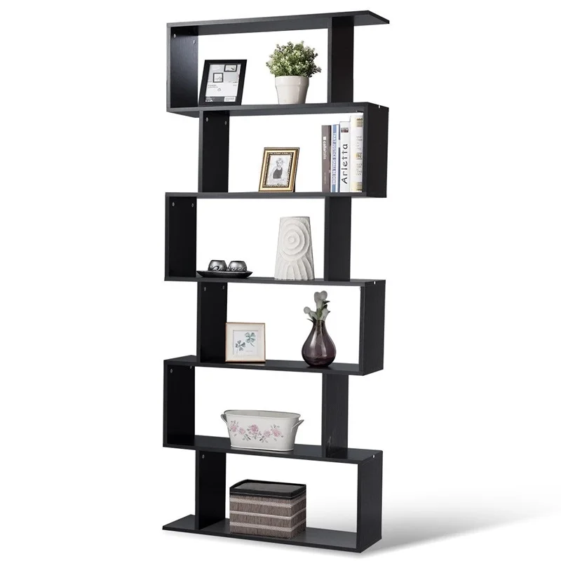 

6-Tier S-Shaped Bookcase Z-Shelf Style Storage Bookshelf High-quality Particle Board Modern Style Storage Shelves HW59445
