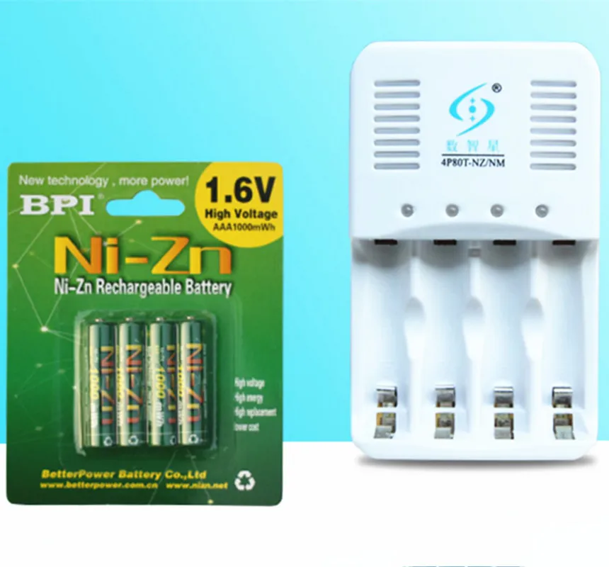 

4Pcs NiZn Ni-Zn 1.6V AAA 1000mWh Rechargeable Battery + NiZn smart Charger , Much Powerful and stronger than Ni-MH battery