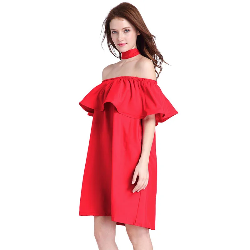 Ahamgen Ruffles Slash Neck Women Dress Summer Style Off Shoulder Sexy Dresses Vestidos White Tube Beach Dress Cotton10