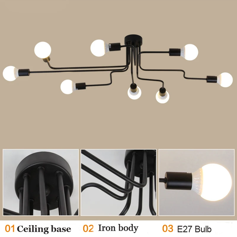 Винтажные потолочные светильники для домашнего освещения, светильник из кованого железа, потолочный светильник для гостиной, Lamparas De Techo