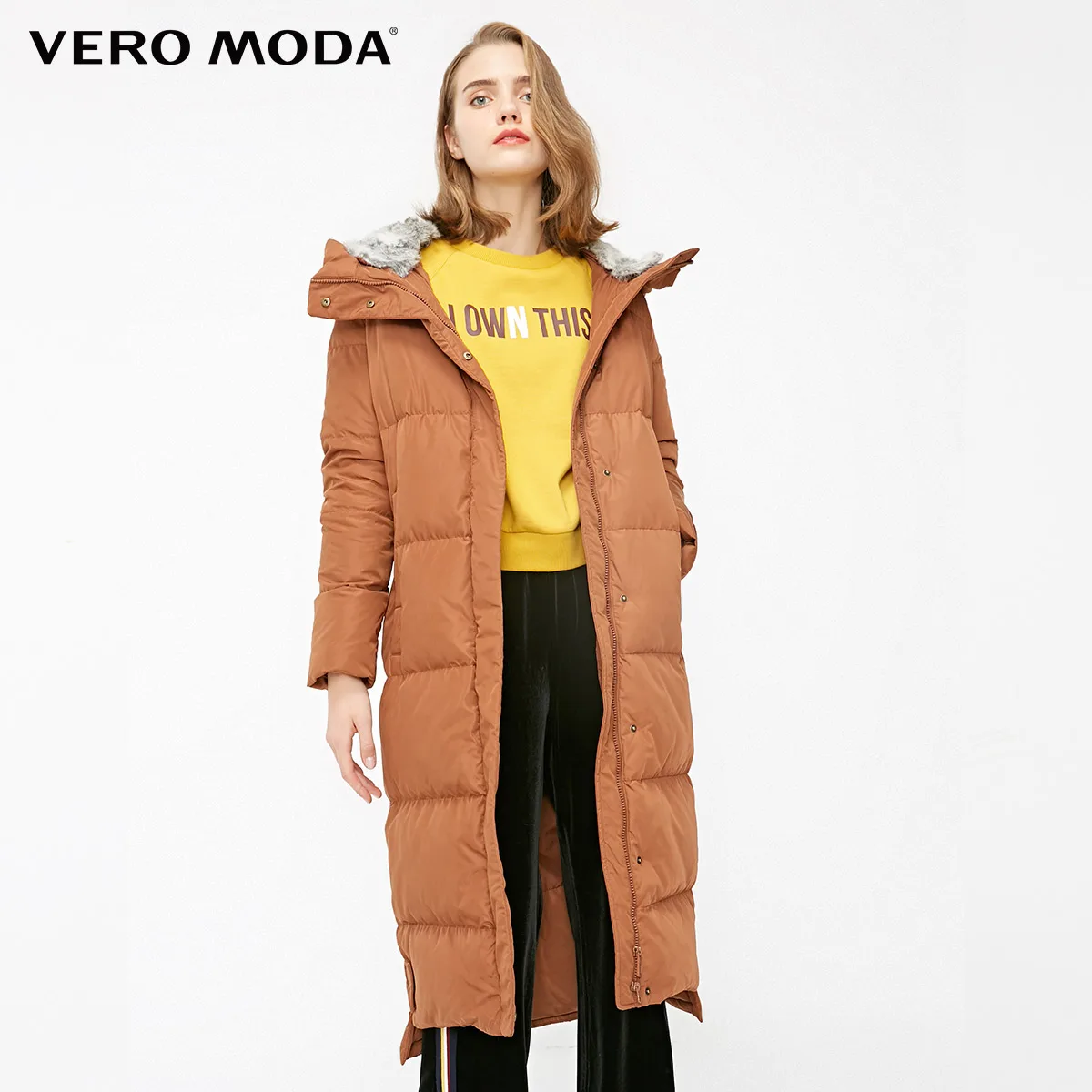 Vero Moda Новый Съемный кроличий мех с капюшоном длинный пуховик | 318312503