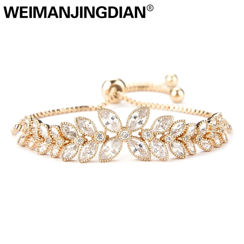 WEIMANJINGDIAN Brand Luxury Flower Design Cubic Zirconia Crystal Zircon Adjustable Drawstring Bracelets for Women Jewelry Gifts