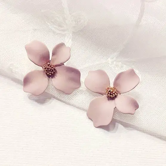 

MENGJIQIAO 2018 New Korean Style Spray Paint Big Flower Stud Earrings For Women Fashion Summer Accessories Elegant Sweet Brinco
