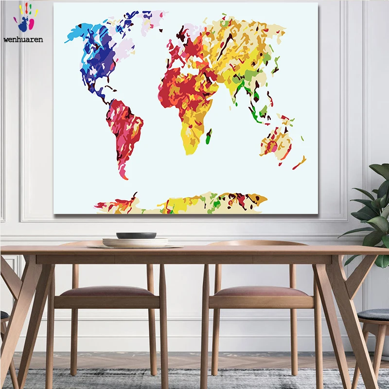 

DIY oil painting is made up of Numbers and colors. Colorful world map Oil painting can be used as household decor
