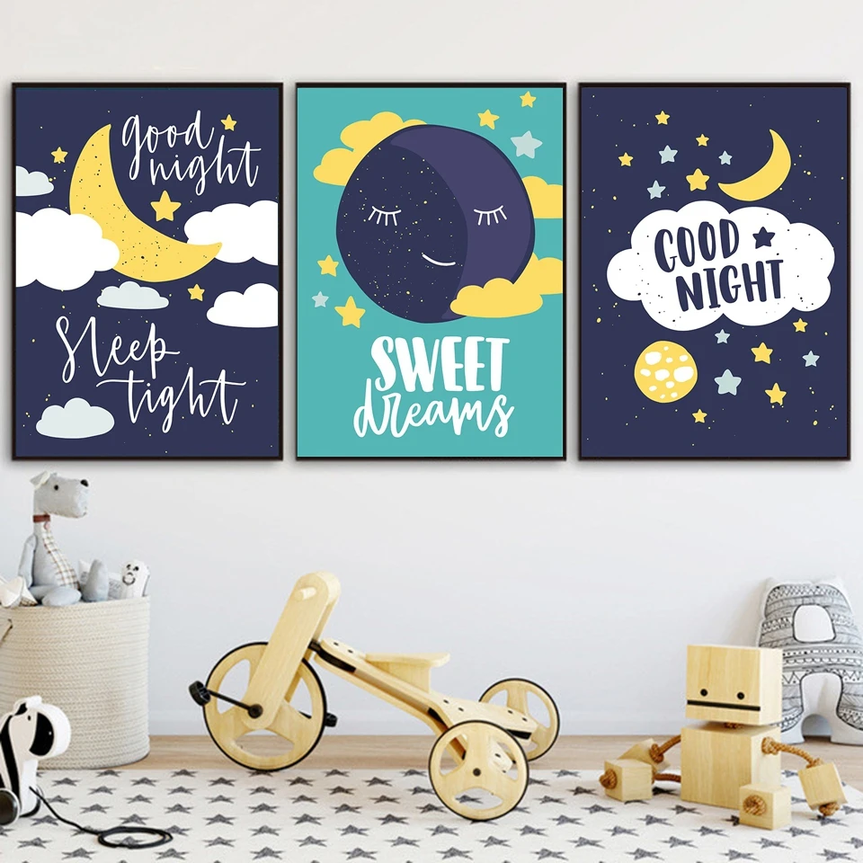 Cartoon A4 Modern Prints Starry Moon Quotes Canvas Paintings Art Nordic Style Fashion Posters Kids Room Wall Nursery Home Decor | Дом и сад