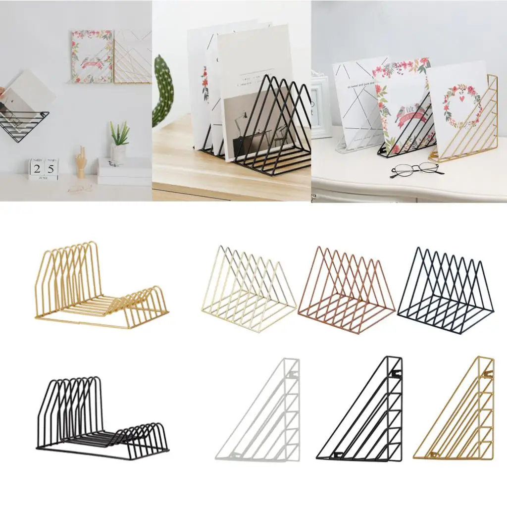 Irregular/Triangle File Organizer Wire Collection Desktop Iron Storage Rack Bookshelf Magazine Holder for Office Home Decoration