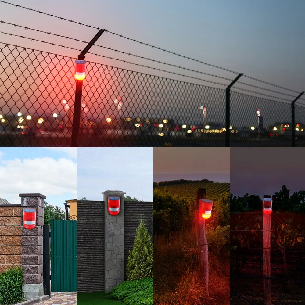Красный 6 светодиодный светильник на солнечной батарее, водонепроницаемый Предупреждение ющий светильник, звуковая сигнализация, лампа с датчиком, садовая лампа, энергосберегающая лампа Solaire Exterieur