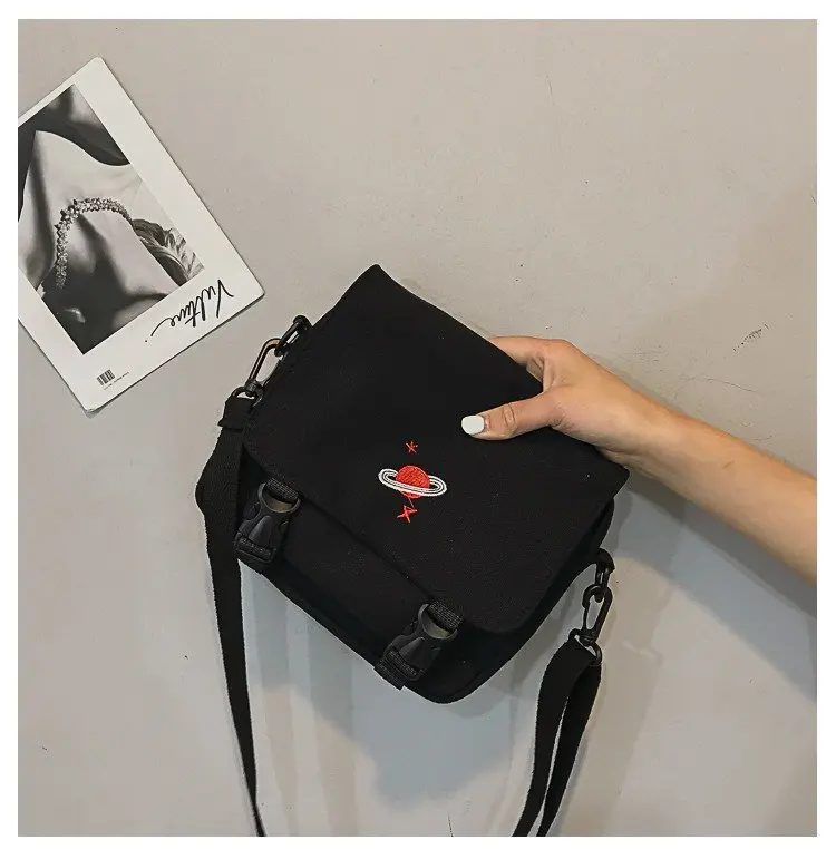 Женские сумки, модные сумки-мессенджеры, брендовые Новые креативные сумки с мультяшной вышивкой, парусиновые сумки через плечо, сумки - Цвет: Черный