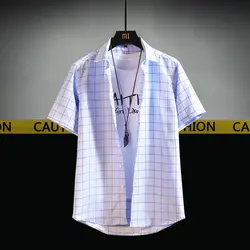 Lenstid 2019 Лидер продаж Рубашки в клетку Новый Для мужчин модные Костюмы летние шорты рукавом Повседневное Топы больших размеров футболки