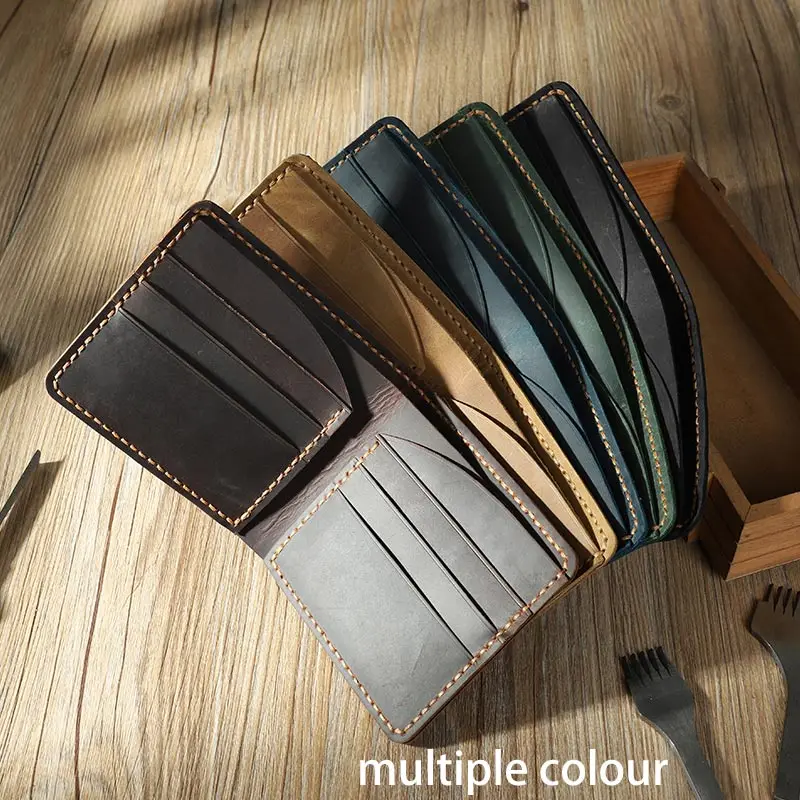 

Leather wallet men's short paragraph handmade DIY material package Hand-stitched flat wax line leather wallet crazy horse leathe