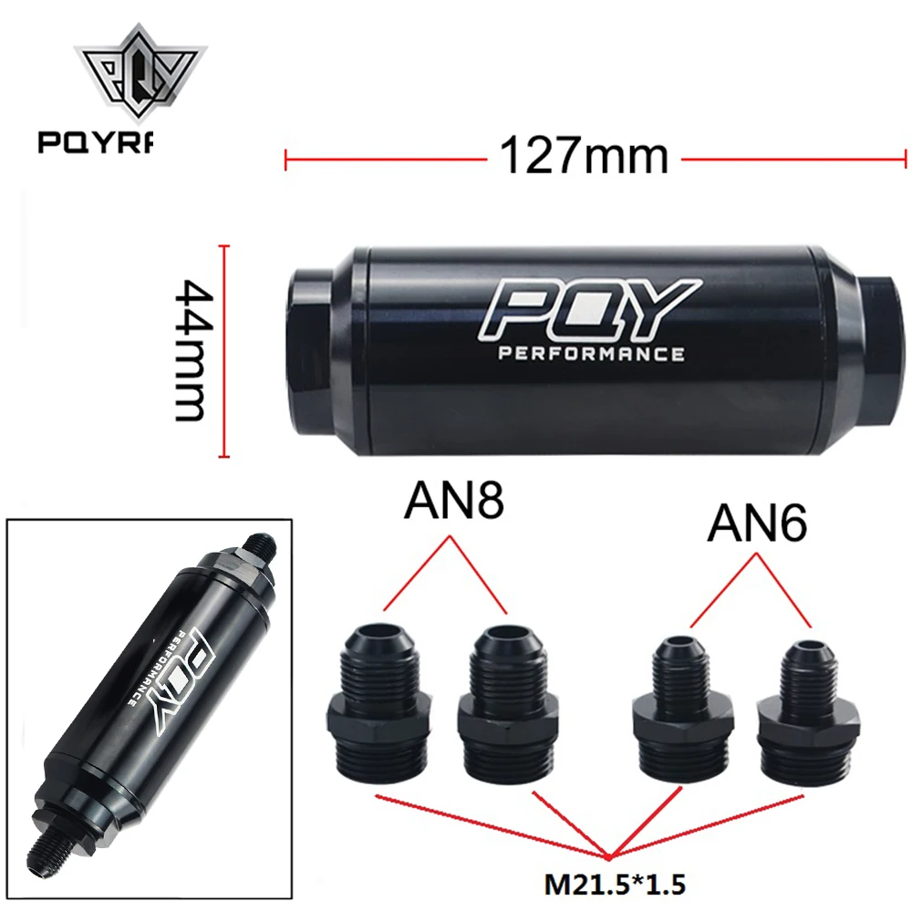 

ID=44mm PQY New Fuel filter with 2pcs AN6 and 2pcs AN8 adaptor fittings with 60micron steel element PQY5565
