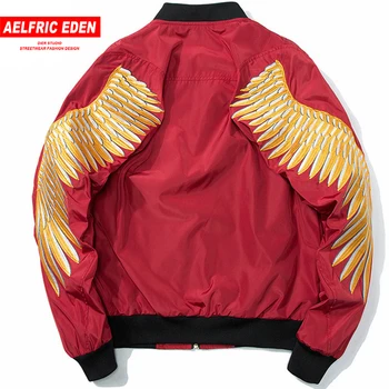 

Aelfric Eden Gold Wing Embroidery Jacket Men 2018 New Spring Zipper Pilot Bomber Jackets Coats 2018 Fashion Streetwear LQ06