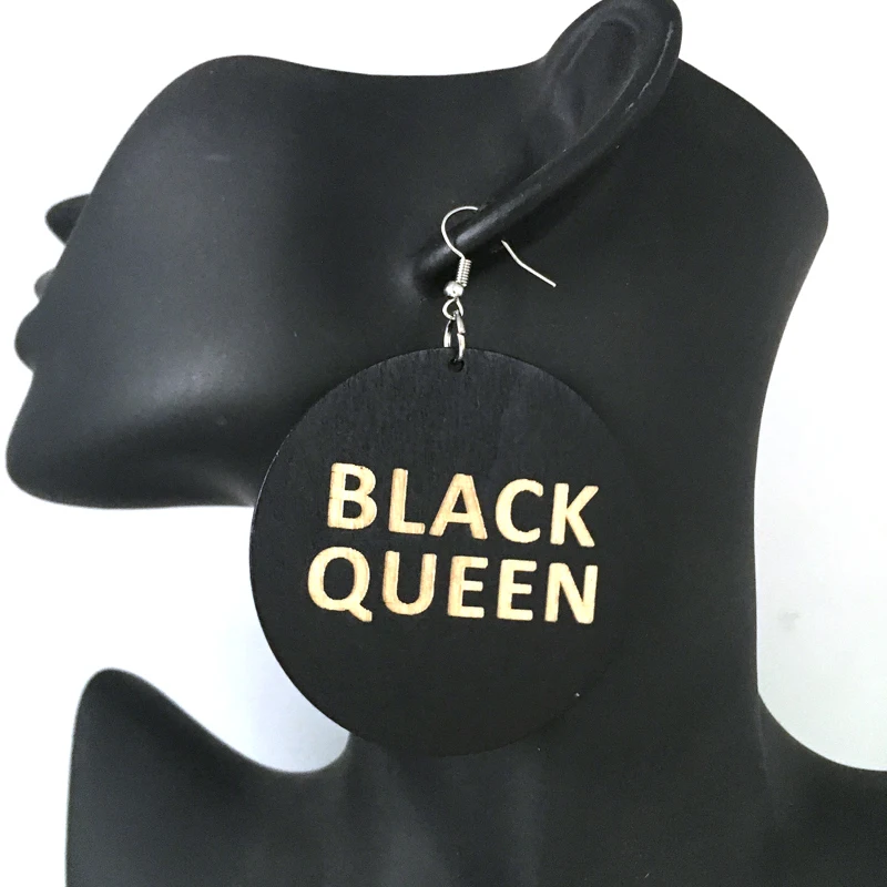 2017 Engraving Black Queen Wooden Earrings Dangle Earrings AliExpress