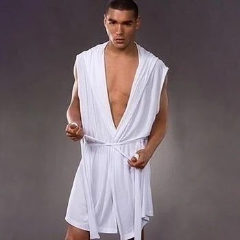 

Fashion Men Sexy Summer Sleeveless Sleepwear Robe Hooded Bathrobe Casual Pajamas