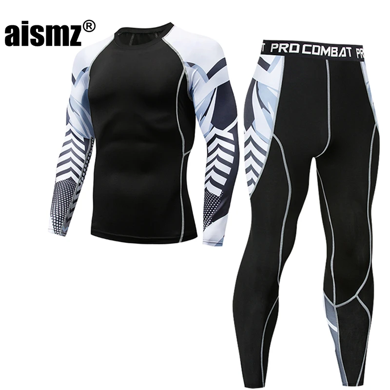 mens silk long underwear Aismz Men Thermal Underwear Sets New arrive Print Compression Fleece Sweat Quick Drying Thermo Underwear Men Clothing Long Johns wool long underwear Long Johns