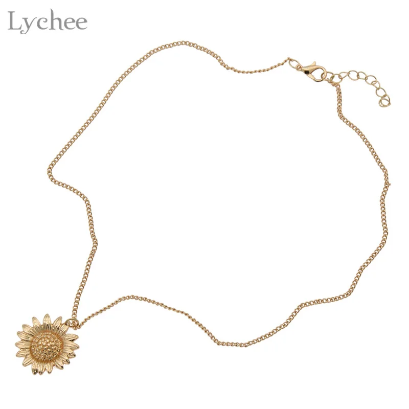 Lychee Подсолнечник из сплава подвеска ожерелье золотого цвета цепочка ювелирные