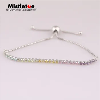 

Mistletoe Authentic 925 Sterling Silver Sterling Silver Multi-Color Sparkling Strand Bracelet, Multi-Colored CZ Eurpeon Jewelry