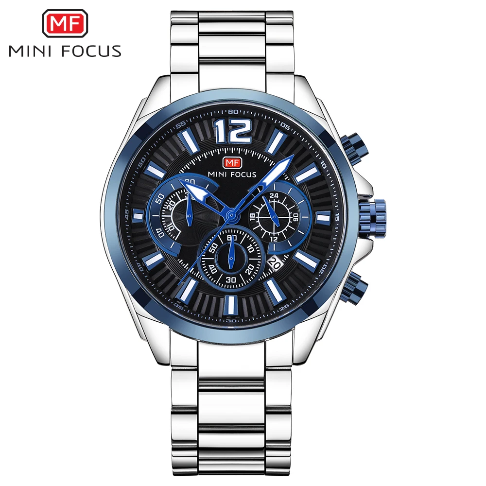 

MINIFOCUS Edifice Multifunction Men Sport Watch Stylish Business Stainless Steel Quartz Wristwatch Waterproof Chrono Clock Male
