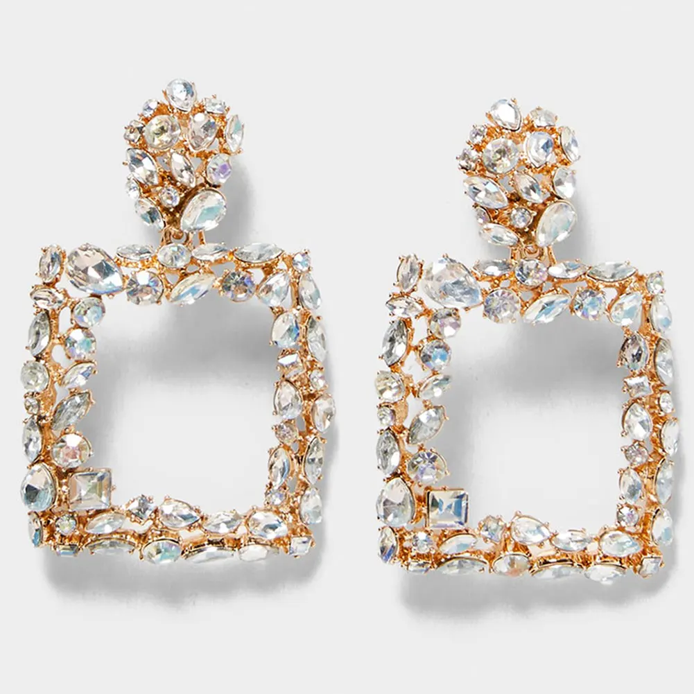 JUST FEEL роскошные разноцветные Висячие висячие серьги с кристаллами для женщин квадратные серьги с подвеской свадебные подарки блестящие ювелирные изделия - Окраска металла: 45GD