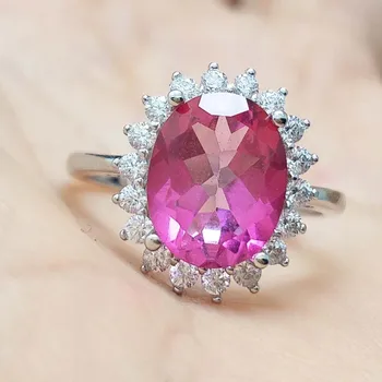 

FLZB ,Fine Jewelry Trendy Classic Ring Natural Oval 8*10mm Pink Topaz Gemstone in 100% 925 Sterling Silver Elegant jewelry gift