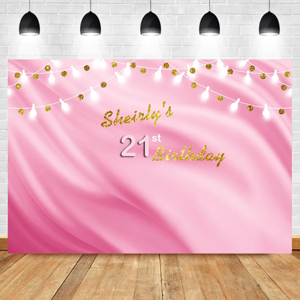 

NeoBack Happy 21th Birthday Party Photo Background Pink Shiny Light Gold Photography Backdrops Studio Shoots
