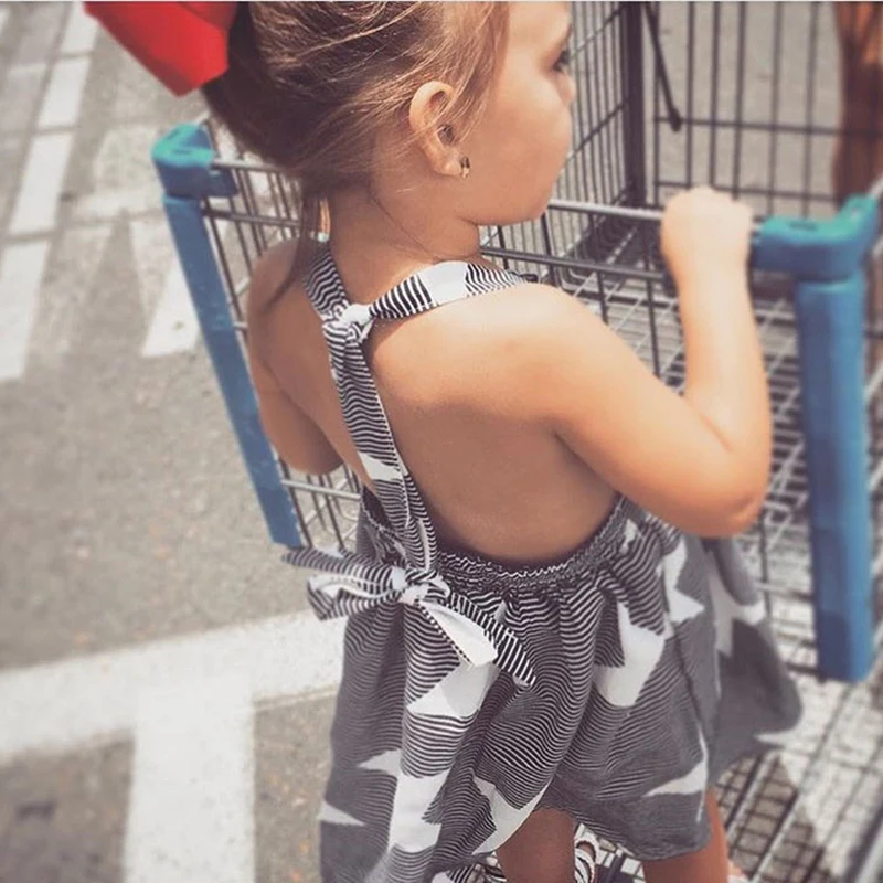 

2017 Summer New Girls Dresses Small Baby Flush Striped Star Five-pointed Star Strap Dress.