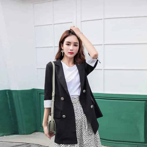 

2019 Autumn Women Casual Black Jacket Turn-down Collar Loose Womens Jackets And Coats Fashion Work Wear Clothes