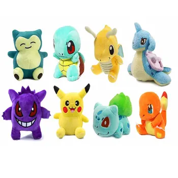 

8pcs/set 10-20cm Pikachu Charmander Gengar Bulbasaur Squirtle Dragonite Snorlax Lapras Plush Toy Anime Soft Stuffed Dolls