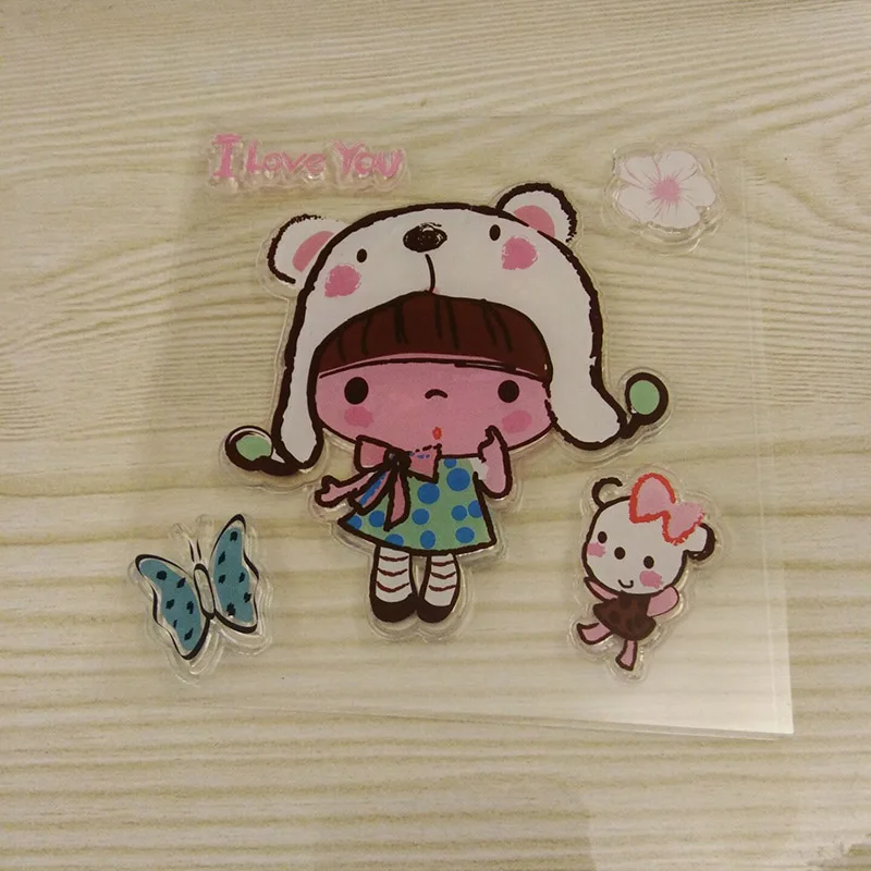 Butterfly Girl color transparent silicone seal DIY custom PVC stamp | Канцтовары для офиса и дома