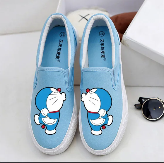 Doraemon мультфильм Дети shoes Мальчики Девочки Ручной Росписью Холст Кроссовки дети