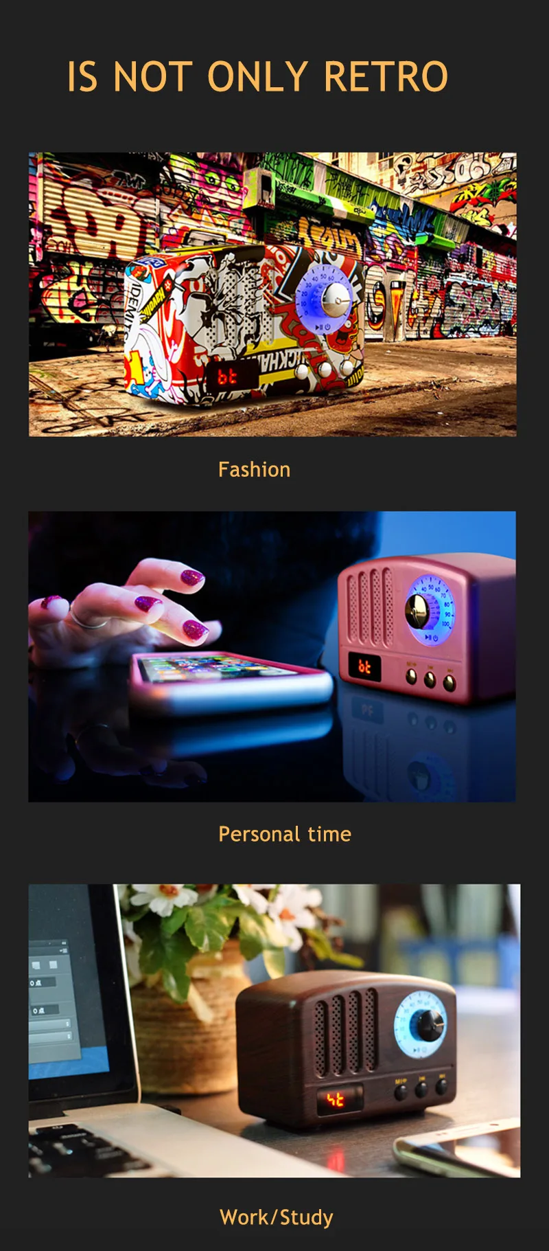 Wireless Bluetooth Retro Speaker Rechargeable Portable Wireless Music Soundbar TF USB Flash Disk AUX FM Radio Bluetooth Speake (10)