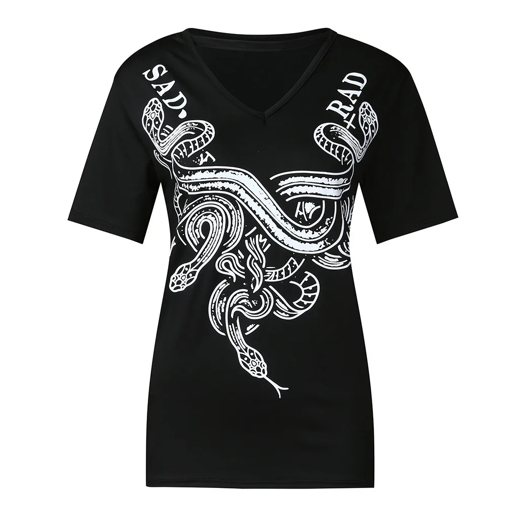 Футболка с ведьмой женская готическая панк черная волшебная рубашка для девочек сексуальные топы с v-образным вырезом в стиле ведьмы с коротким рукавом женская футболка размера плюс 5XL# G8