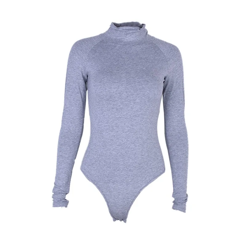 Cotton Long Sleeve High Neck Skinny Bodysuit Women Solid Sexy Bodysuit