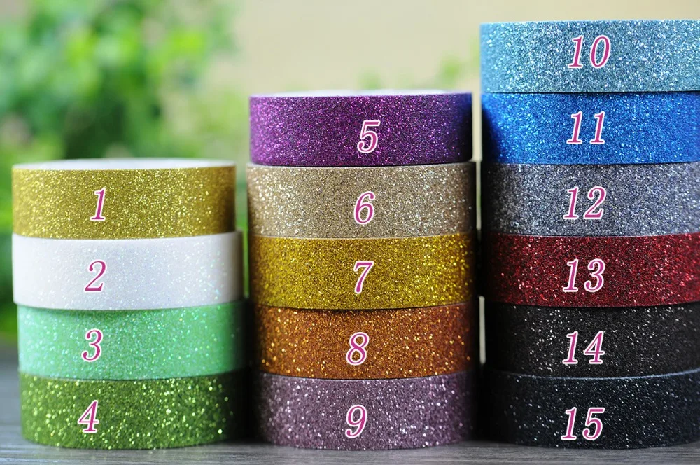 

Glitter Washi Tape Paper Self Adhesive Stick On Sticky Craft Decorative DIY home garden Label Craft Decorative DIY 15 colors