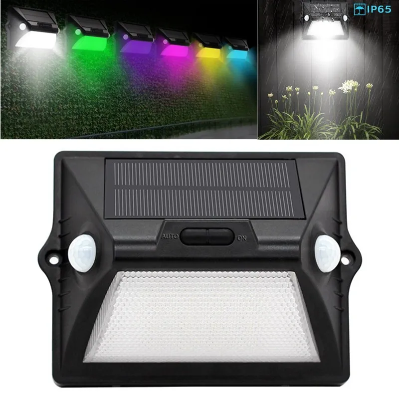 

12 LED Solar Light Outdoor Dual PIR Sensor Head Solar Power LED Garden Light Wall Lamp RGBW Waterproof 18650 Battery
