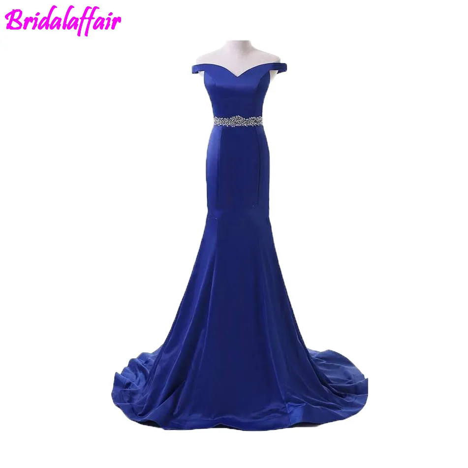 

Formal dress women elegant evening dress sleeveless formal dress blue crystal belt evening dress long robe soiree vestido noche